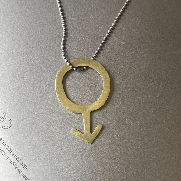 925 Sterling Silver Beaded Chain Male Gender Mars Symbol Necklace - Picture 3 of 7